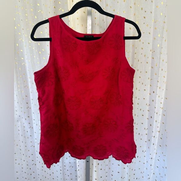 Talbots 100% Cotton Embroidered Floral Appliqué Scallop Hem Shell Lined Top M - Picture 2 of 8